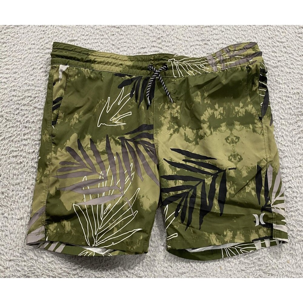 Hurley Shorts Mens Small Fits XL-XXL Green Palm Leaf Swim Trunks Boardshorts